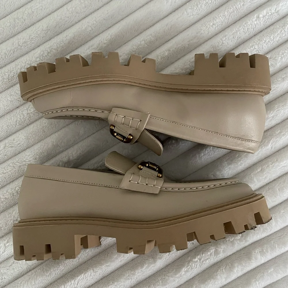 Zara Off White Buckle Leather Lug Sole Loafers - Picture 9 of 11